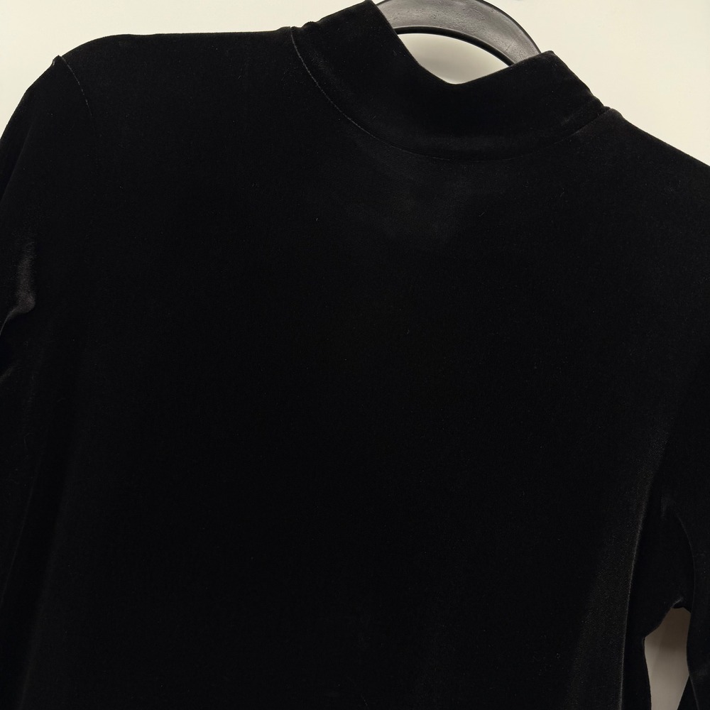 Rag & Bone Jean Black Velvet‎ Mock Neck Short Sleeve Top Women's Size XS